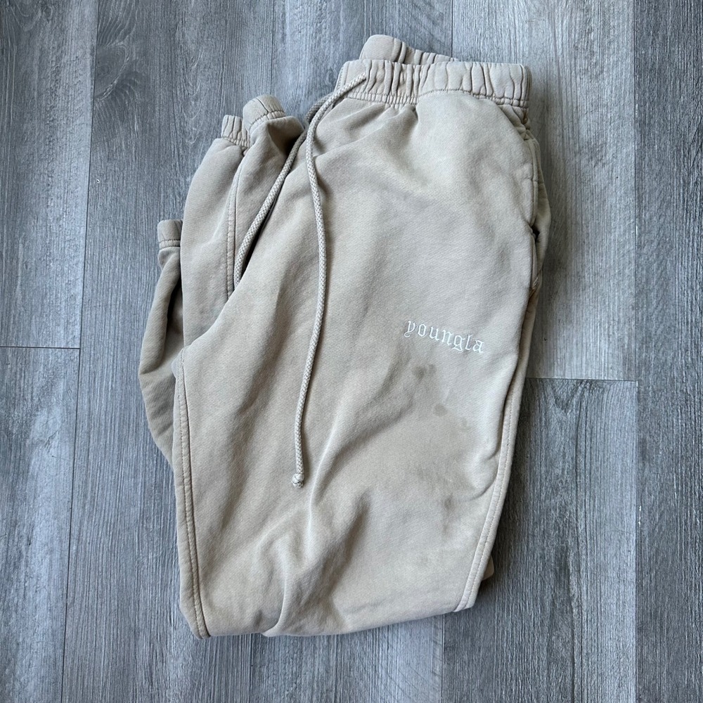 YoungLA Beige Joggers Sweatpants Men's Large Embroidered